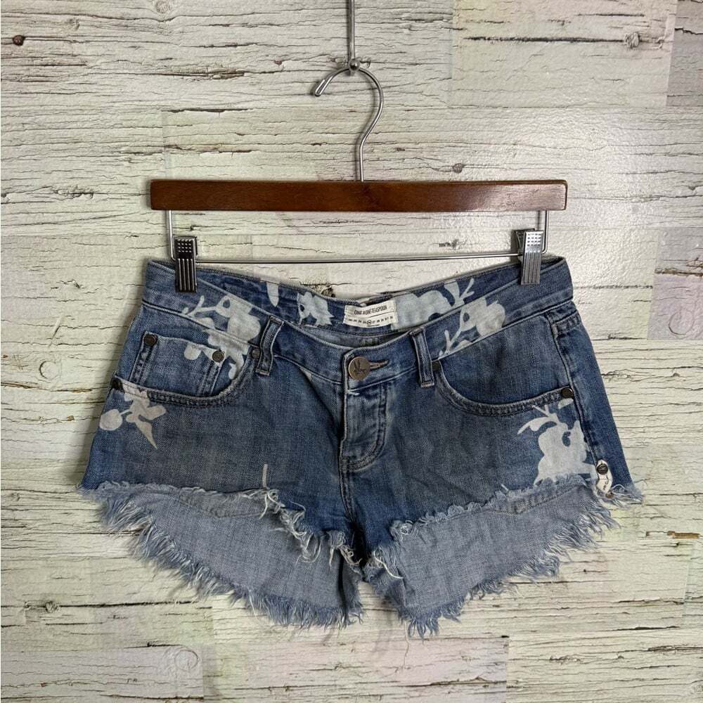One Teaspoon “Bonitas” denim shorts floral size 26
